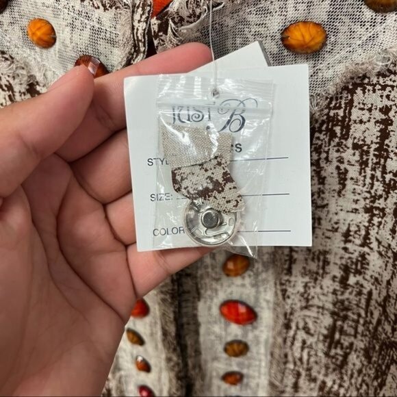 NWT Just Be Brown & Cream Linen Jacket with Gem Details Sz XL (B47744CS) - Picture 4 of 8